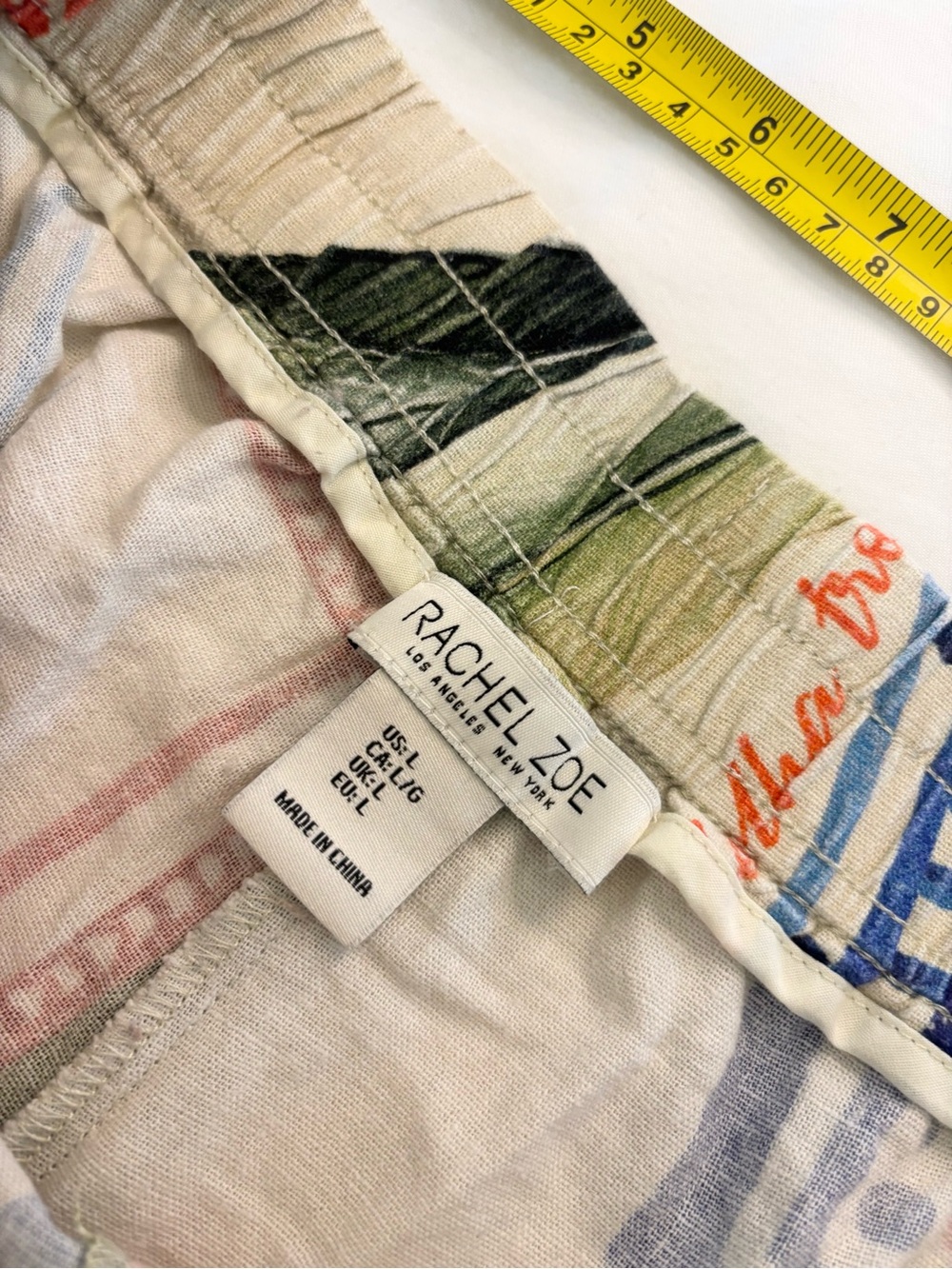 Rachel Zoe Cream Tropical Fruit Print Wide Leg linen Pants - Picture 7 of 9